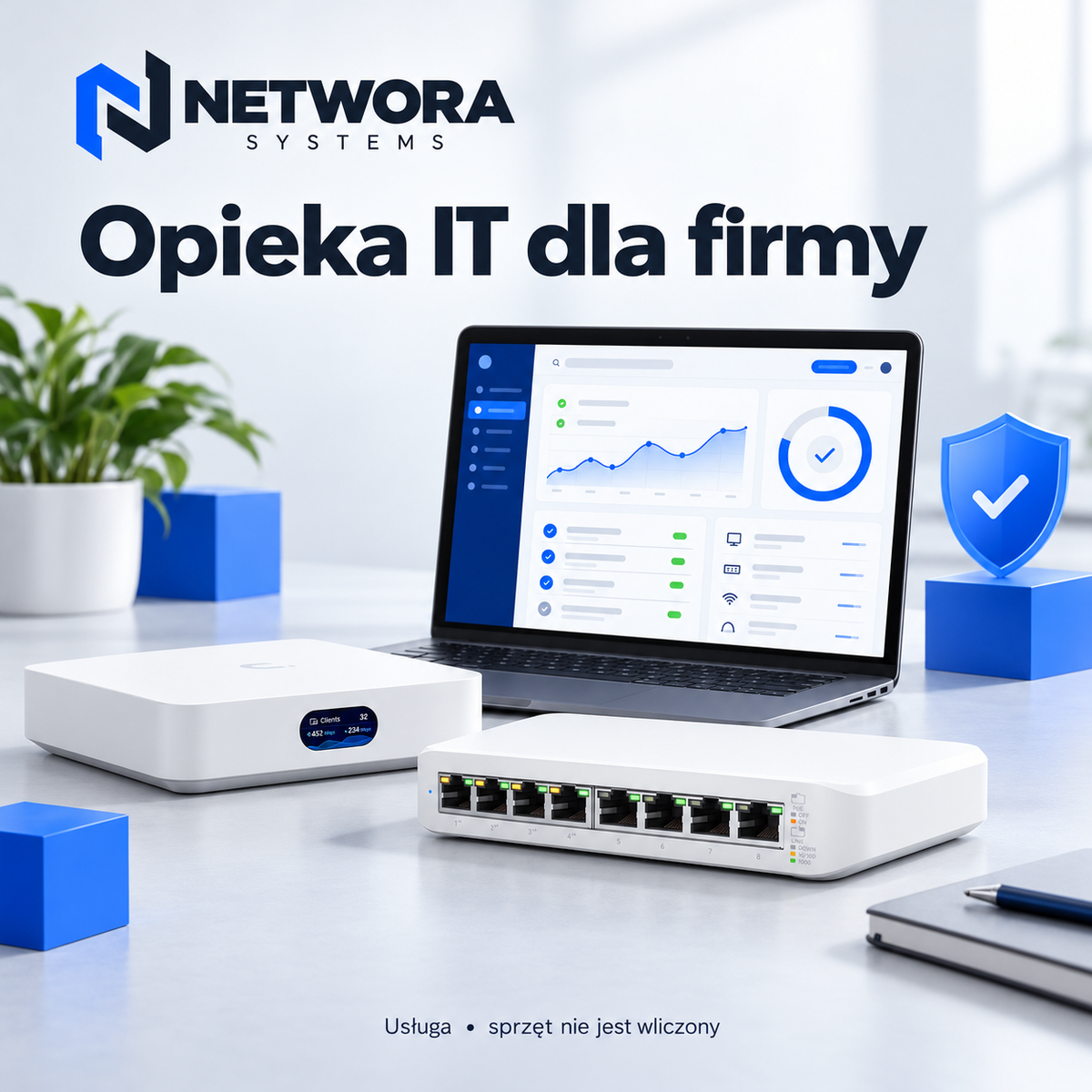 NETWORA SYSTEMS — Opieka IT — Firma Business — abonament miesięczny; ilustracja usługi, sprzęt nie jest wliczony