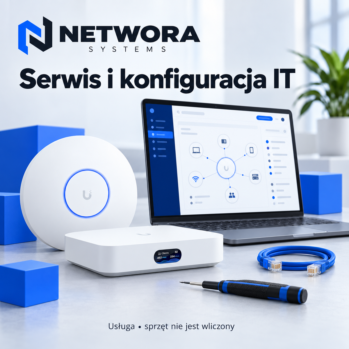 NETWORA SYSTEMS — Wizyta IT — dodatkowe 30 minut; ilustracja usługi, sprzęt nie jest wliczony